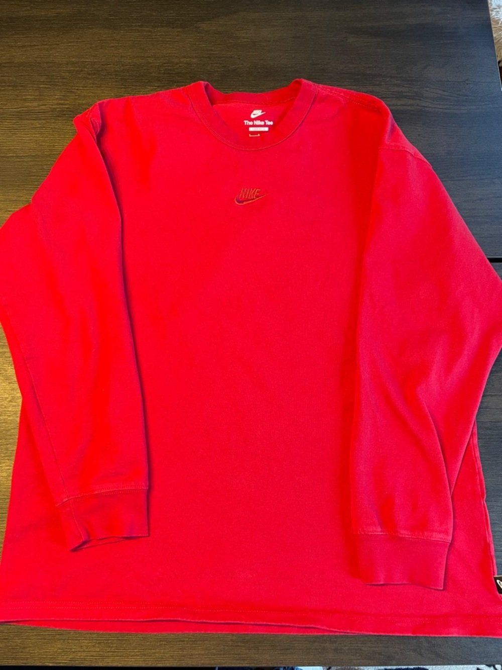Nike Men's Crewneck Long Sleeve Tee in Bright Red with Embroidered Logo